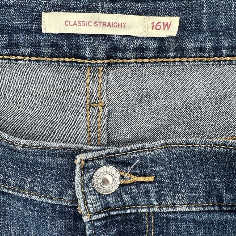 Levis Classic Straight Jeans Womens 16W Medium Wash Denim Blue Stretch Mid Rise - Picture 6 of 8